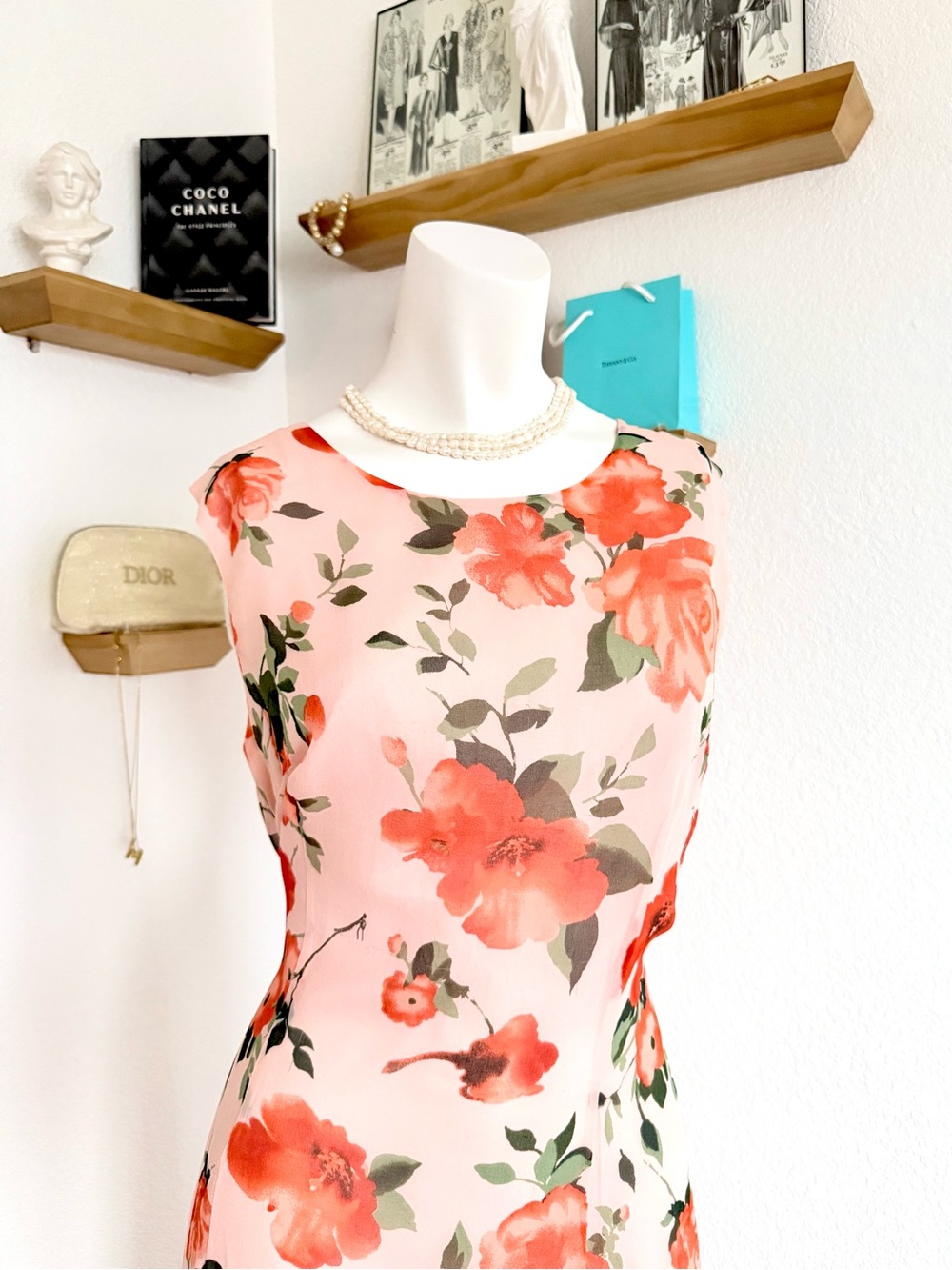 Vintage 90s Chadwicks Silk Floral Maxi Dress Coral Pink Cottagecore - Size 14